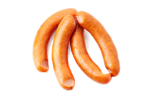 istock Smoked sausages isolated on white 896264154