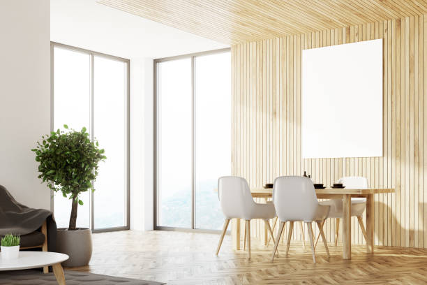 istock Wooden dining room with a poster side 896267626