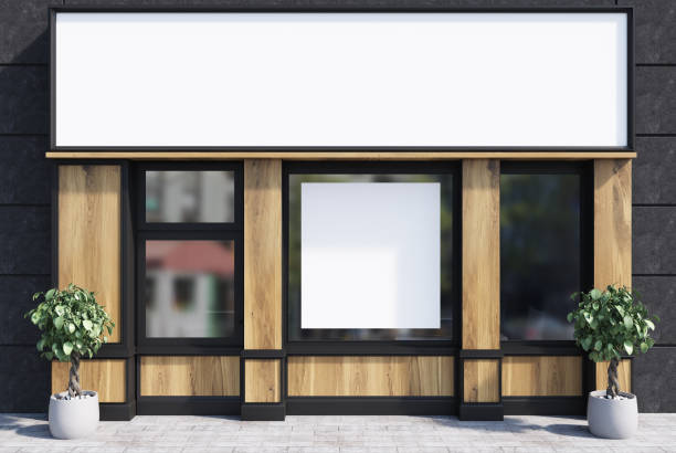 istock Black and wooden cafe facade, poster 896270012