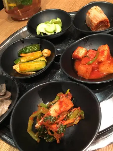 Set of traditional korean appetizers to eat with rice.