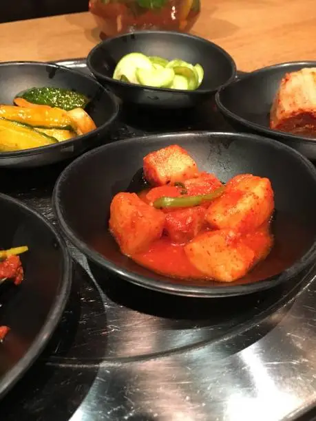 Set of traditional korean appetizers to eat with rice.