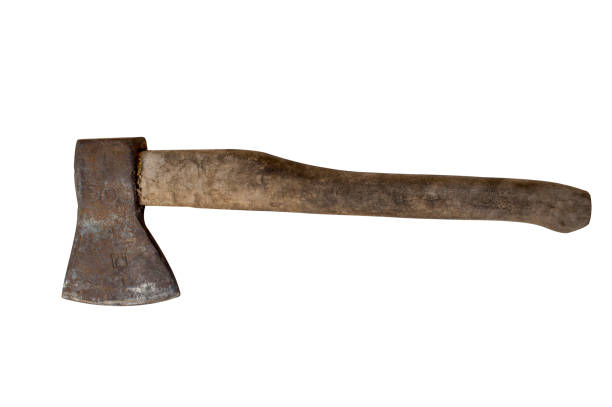 istock Old rusty ax with a wooden handle on a white background 896271098