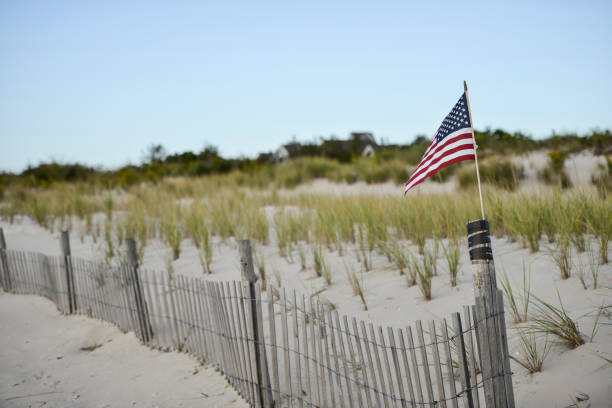 istock American flag on the beach, Cape May, New Jersey 896273322