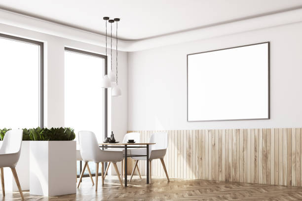 istock White cafe interior corner, poster, wood 896274842