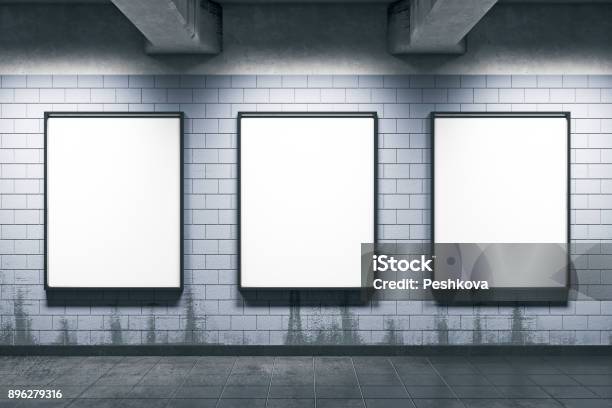 Metro Station With Empty Posters Stock Photo - Download Image Now - Subway, Advertisement, Poster