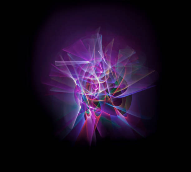 istock Abstract line motion of different colors, curves abstraction color explosion. Unrecognizable figure. Expressive sketch on black background isolated 896291234