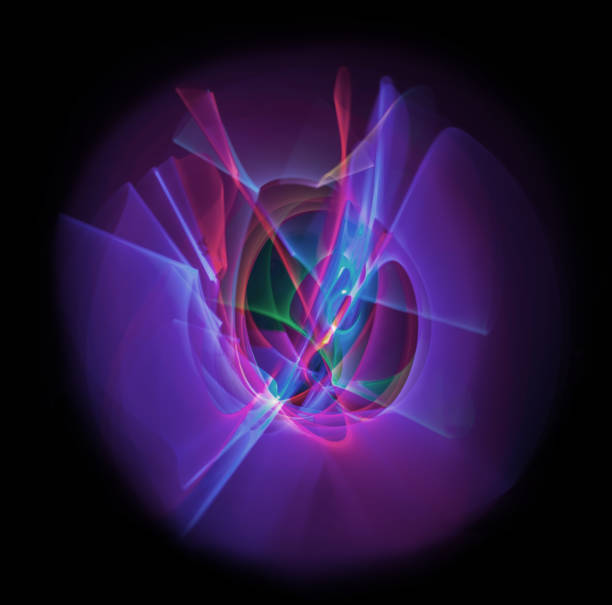 istock Abstract line motion of different colors, curves abstraction color explosion. Unrecognizable figure. Expressive sketch on black background isolated 896291420