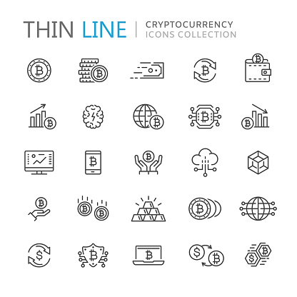 Collection of cryptocurrency thin line icons. Vector eps 8