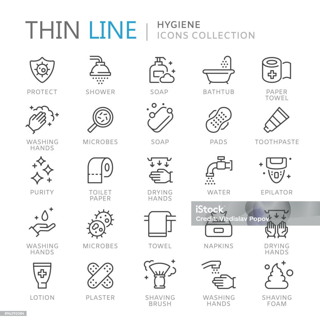 Collection of hygiene thin line icons Collection of hygiene thin line icons. Vector eps 8 Icon Symbol stock vector