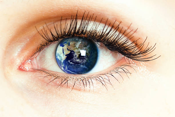 istock Eye integrated with the world map. 896295798
