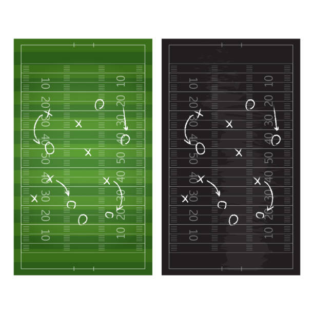 istock Football or soccer game strategy plan isolated on blackboard with chalk rubbed background. Football or soccer strategy board 896315858