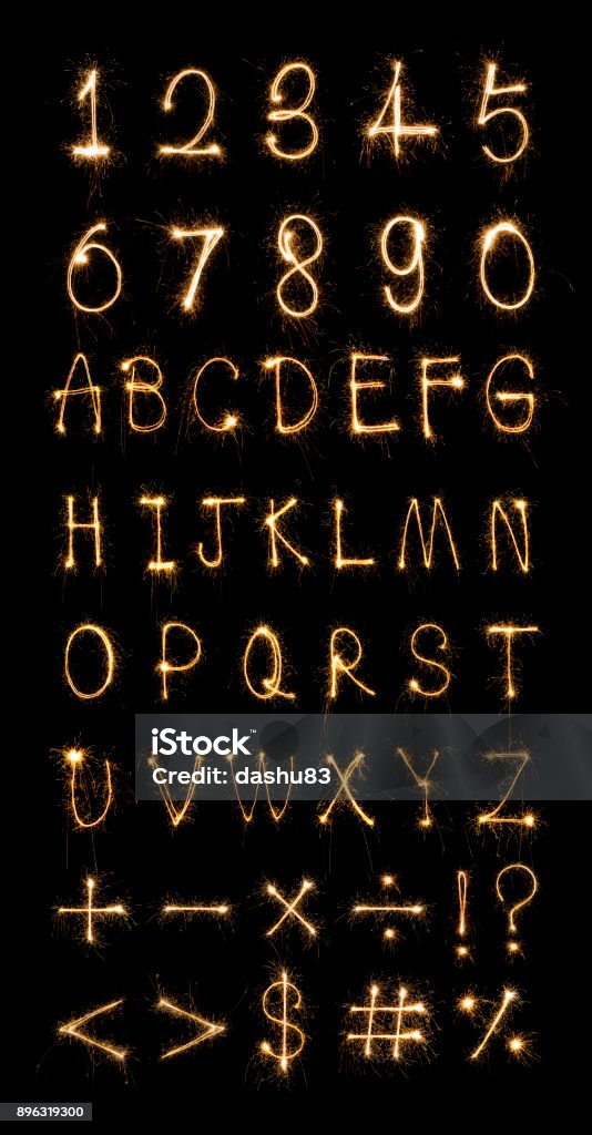 sparkler firework light alphabet Glittering Stock Photo