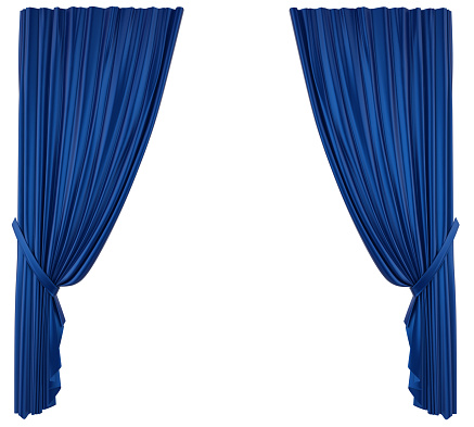 Blue Theatre Curtain isolated on white background. 3D render
