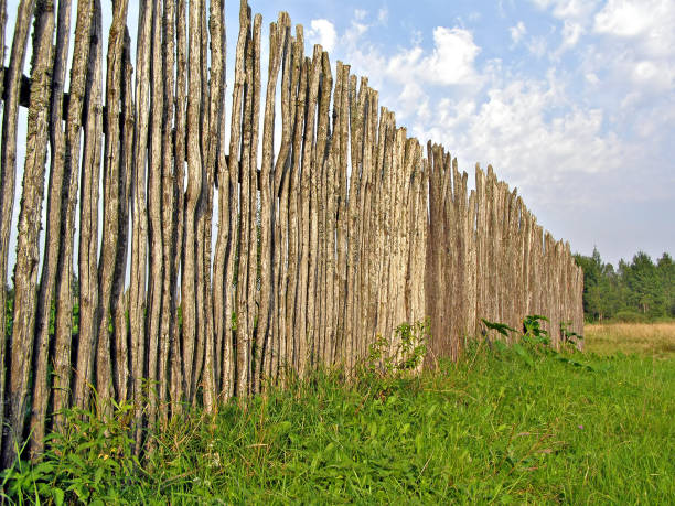 istock old fence on green field 896330854