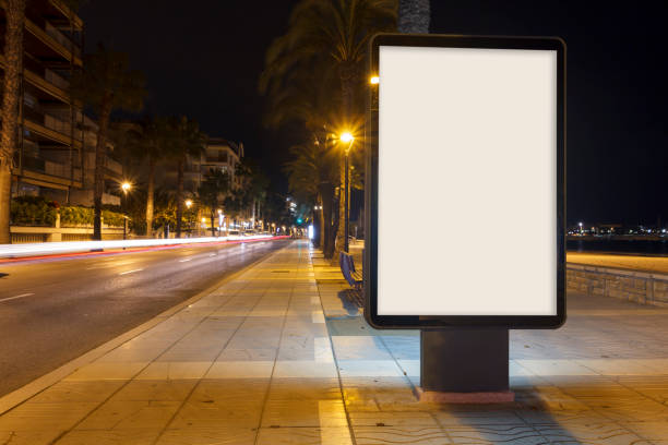 mock up em branco anúncio - bench advertisement commercial sign outdoors - fotografias e filmes do acervo