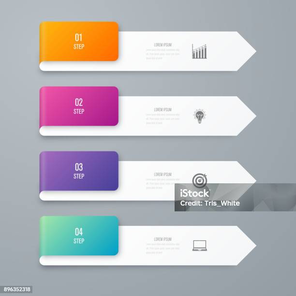 Business Infographics Template 4 Steps With Square Stock Illustration - Download Image Now - Rectangle, Icon Symbol, Square Shape