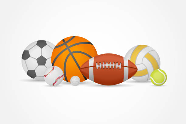istock Set of different sports balls in a heap isolated on white background. Vector illustration. 896358468