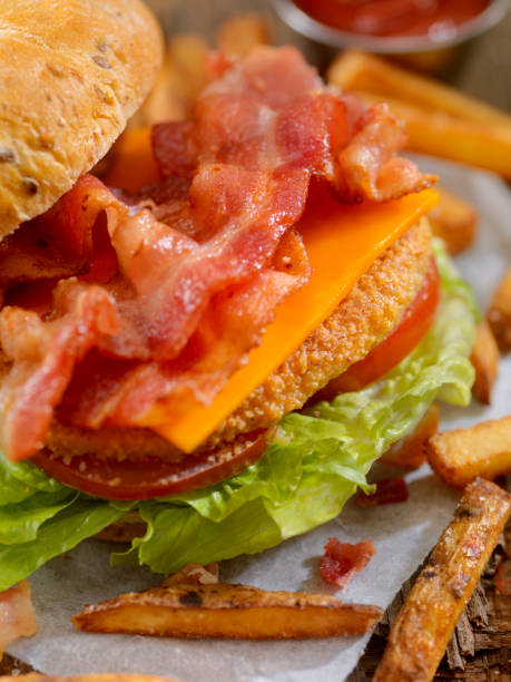 istock Crispy Chicken BLT Burger with Fries 896359080