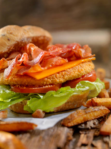 istock Crispy Chicken BLT Burger with Fries 896359484