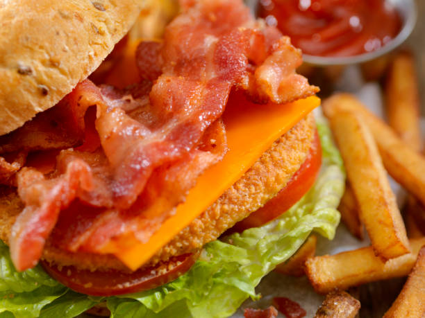 istock Crispy Chicken BLT Burger with Fries 896359502