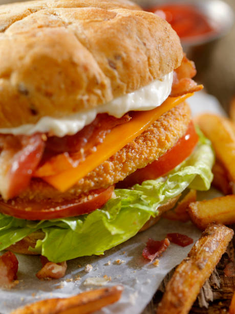 istock Crispy Chicken BLT Burger with Fries 896368444