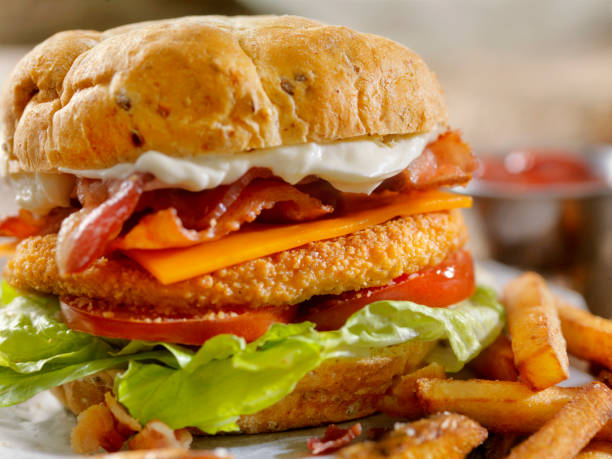istock Crispy Chicken BLT Burger with Fries 896368448