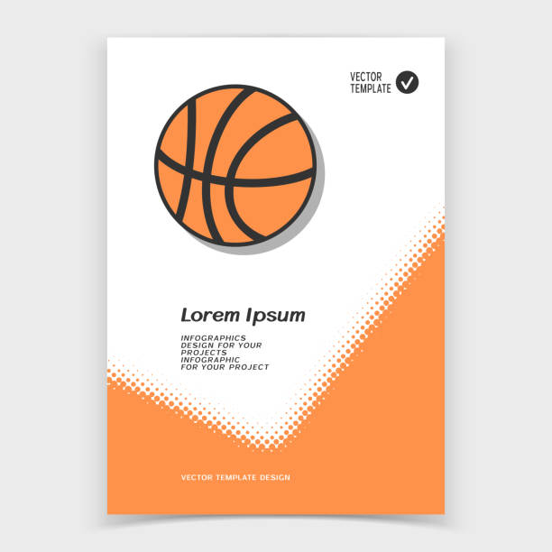 Brochure or web banner design with basketball icon vector art illustration