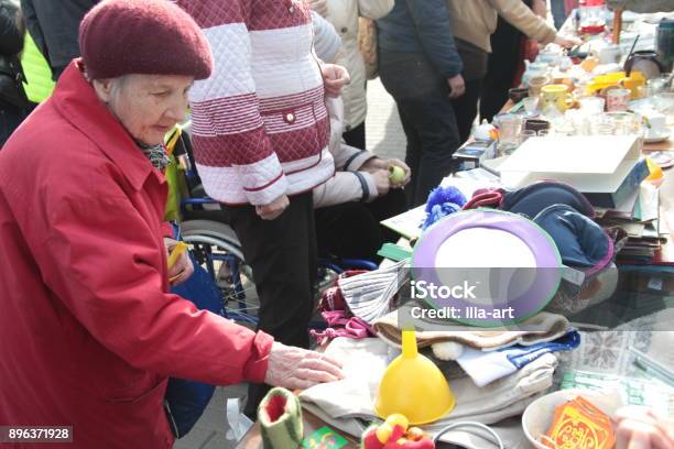 Flea Market Stock Photo - Download Image Now - Garage Sale, Senior Adult, Active Seniors