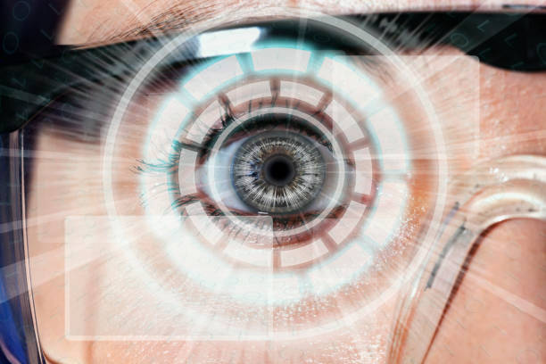 istock Futuristic woman eye  with glasses 896372142