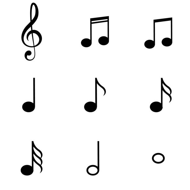 ilustrações, clipart, desenhos animados e ícones de conjunto de símbolos de notas de música - music musical note treble clef dancing