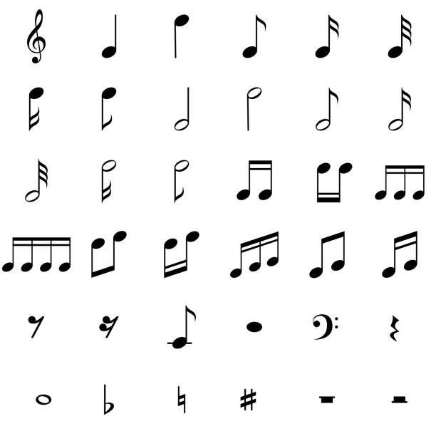 illustrations, cliparts, dessins animés et icônes de ensemble de symboles notes musique - treble clef musical symbol music clipping path