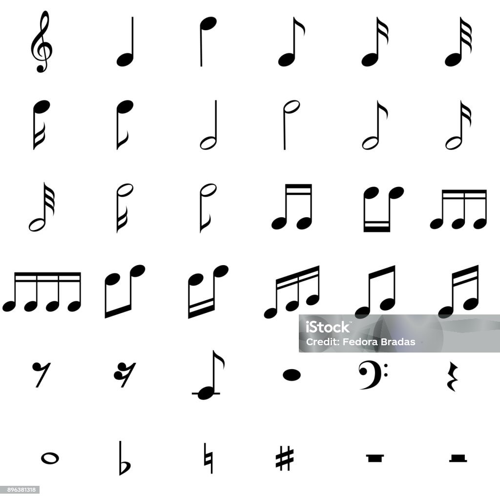 Note Musicali Rappresentate Set Di Simboli Note Musicali - Immagini vettoriali stock e altre ...