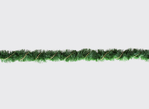 Christmas Decoration isolated on White Background. Green Christmas Decoration. Top View Close-Up with Text Space. floral garland stock pictures, royalty-free photos & images