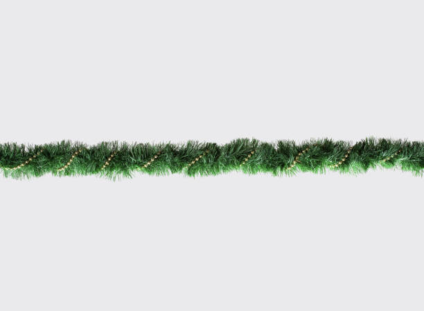 Christmas Decoration isolated on White Background. Green Christmas Decoration. Top View Close-Up with Text Space. evergreen garland stock pictures, royalty-free photos & images
