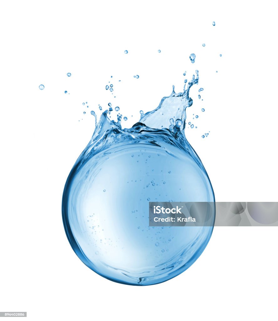 Abstract reservoir of water in the form of a sphere, isolated on a white background Water Stock Photo