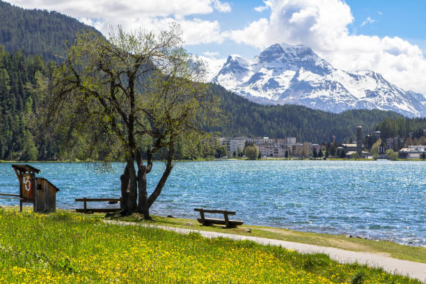 サン ・ モリッツ湖、スイスのアルプスの景観 - st moritz panoramic switzerland graubunden canton ストックフォトと画像