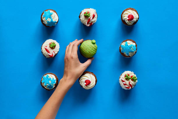 Woman creating Christmas food composition