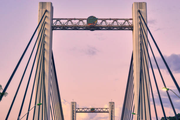 Detail of the cable-stayed structure of the Sérgio Motta bridge in Cuiabá. stock photo