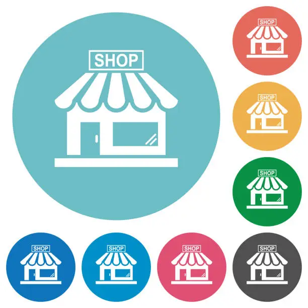 Vector illustration of Store front flat round icons