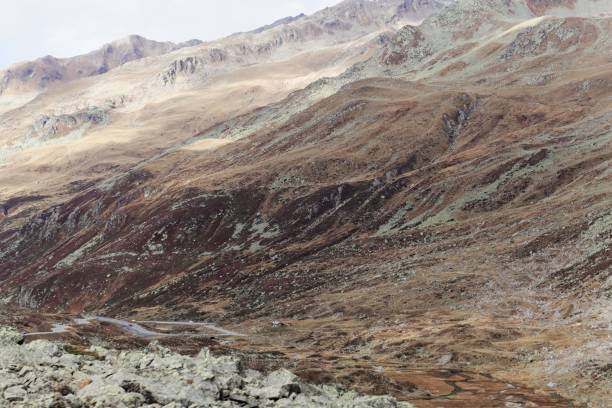 landschaft am flueelapass in der schweiz im herbst - engadine graubunden canton autumn switzerland stock-fotos und bilder