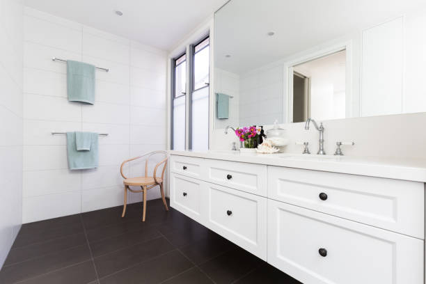 istock Beautiful white contemporary classic styled clean white bathroom 896458862