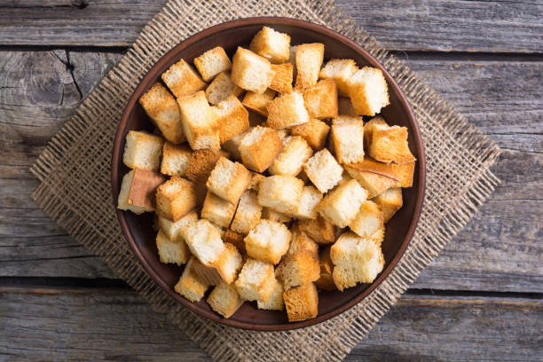istock Crispy croutons in bowl 896461372