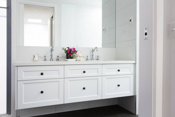 istock Wall hung vanity in a luxury Hamptons styled bathroom 896461452