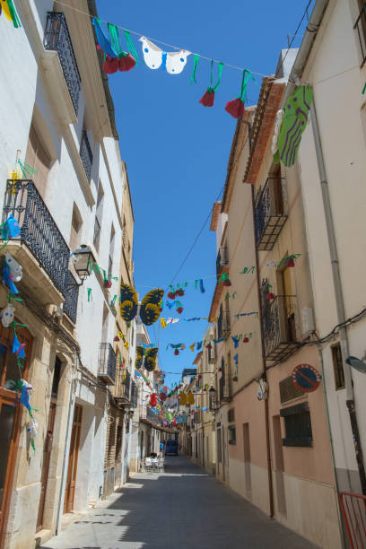 A typical Narrow Street, Benissa, Costa Blanca, Spain The town of Benissa is typified by small squares and narrow streets. benissa stock pictures, royalty-free photos & images