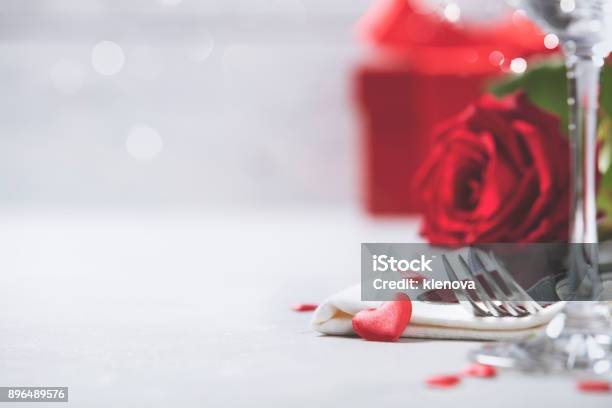 Valentines Day Or Romantic Dinner Concept Stock Photo - Download Image Now - Valentine's Day - Holiday, Valentine Card, Restaurant