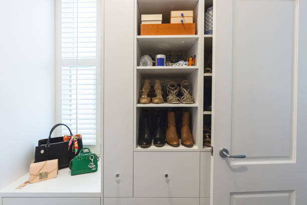 istock Shelving detail in a luxury walk in wardrobe 896508998