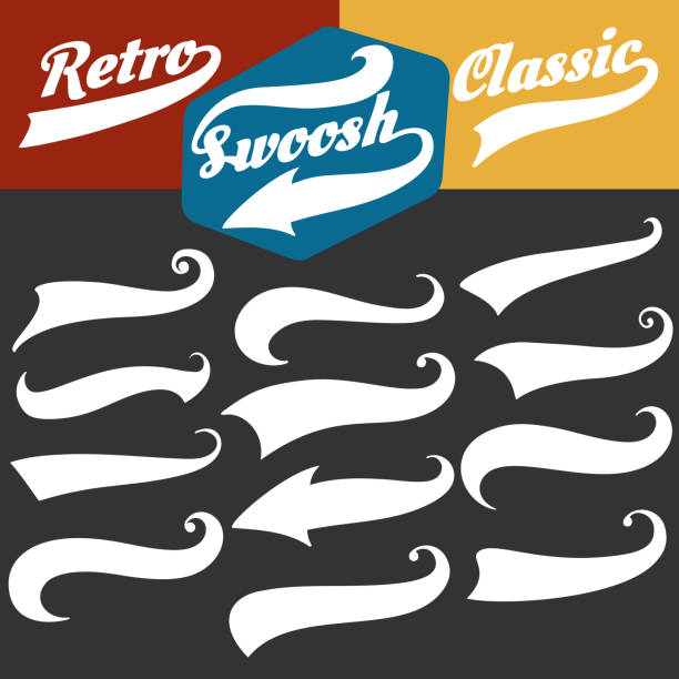 Retro sports swoosh tails set Swoosh tails. Retro sports swash decorative elements for baseball or strike banners and tshirts vector set swashbuckler stock illustrations