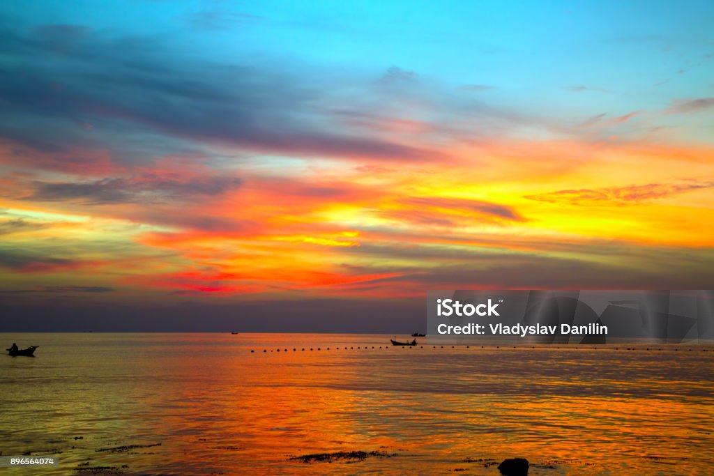 Abstract natural backgrounds orange sunset sky. Beautiful sky. Horizontal Stock Photo