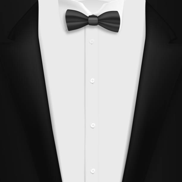 istock Vector Black Suit with Bowtie. Realistic Mens Tuxedo Suit Succeed Businessman Concept 896570262