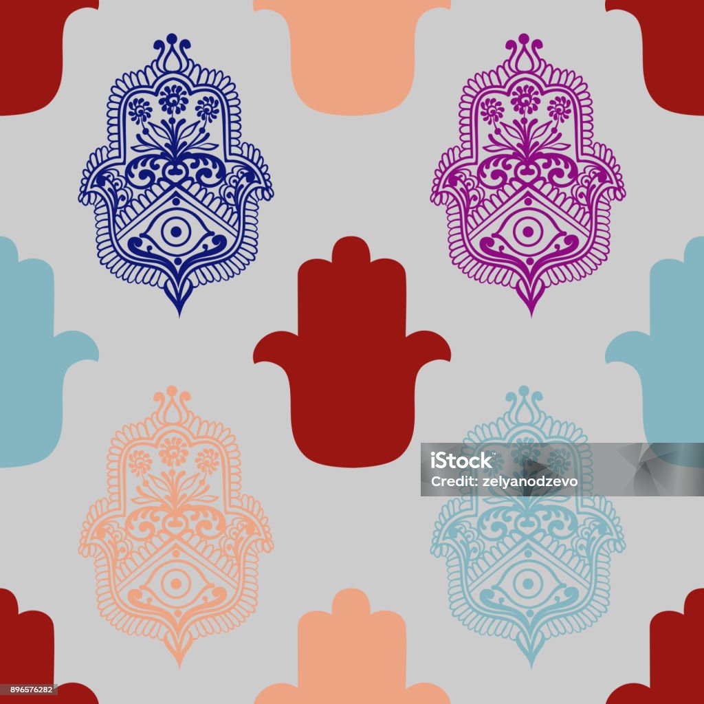 Hamas Pattern Vintage Ethnic Pattern With Hamsa Hand Drawn Vector Illustration Stock ...